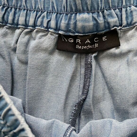 Grace Denim Tencel Pant - 4 blue denim tencel , elastic waist cropped - Picture 3 of 5